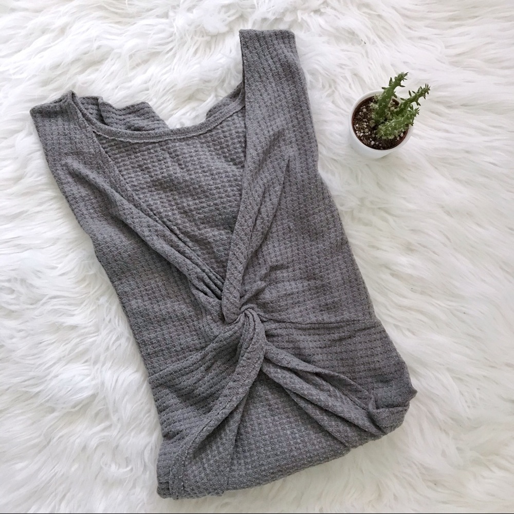 Twist-Back waffle knit sweater